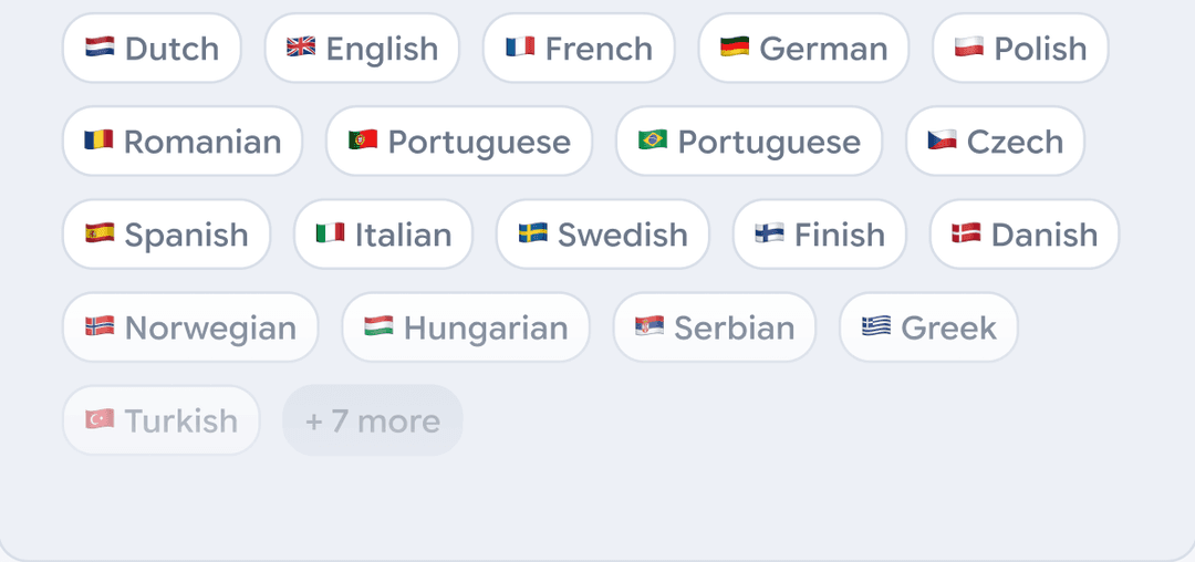 Language picker listing the locales articles can be translated into